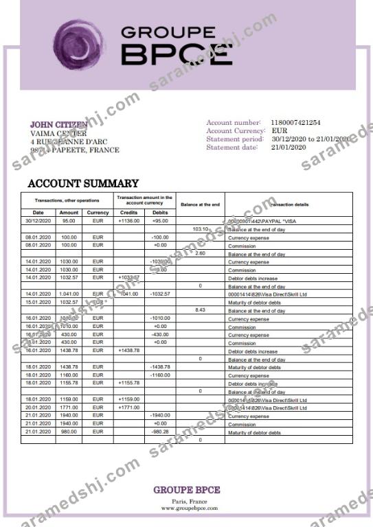 France Groupe BPCE bank statement